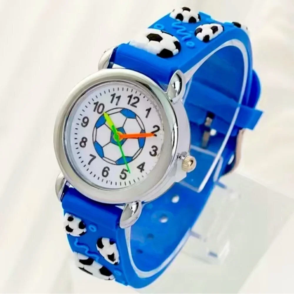 Watch Soccer Sports Kids Youth Unisex Silicone Adjustable Band Analog Blue
